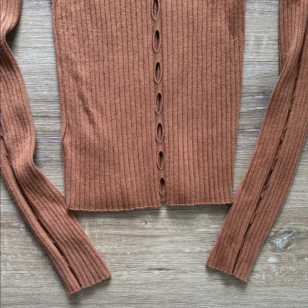 Express Rust Ribbed V-Neck Sweater - Picture 5 of 6